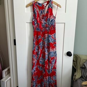 Tropical Japna Red and Blue Maxi Dress